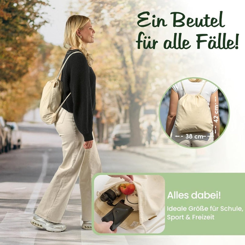 Załaduj obraz do przeglądarki galerii, Katoenen gymtas naturel met trekkoord 140 g/m² – sporttas – rugzak - happygetfit.com
