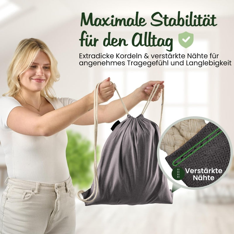 Załaduj obraz do przeglądarki galerii, Katoenen gymtas naturel met trekkoord 140 g/m² – sporttas – rugzak - happygetfit.com
