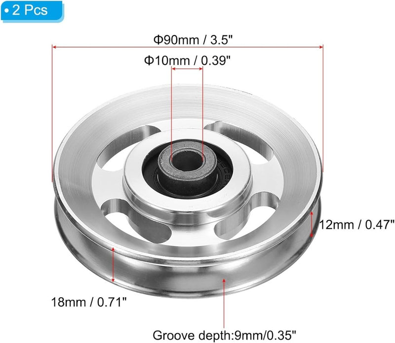 Load image in Gallery Viewer, Katrolwielen 2 stuks 90 mm van aluminium met 6202 lagers – kabelmachine katrollen – fitness accessoires - happygetfit.com
