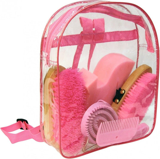 KERBL Reinigingsrugzak (roze, doorzichtige rugzak, paardenverzorgingsset, schoonmaakgereedschap) 321358 - happygetfit.com
