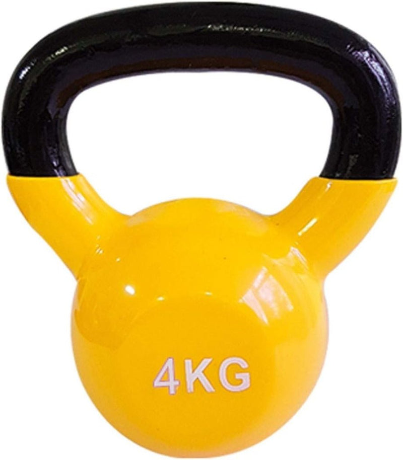 Load image into Gallery viewer, Ontdek de kracht van onze 4kg kettlebell! Hij is perfect voor lichaamstraining om aan je fitnessdoelen te voldoen met zijn levendige gele kleur en stevige zwarte handgreep.
