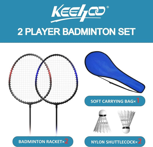 KH 2-4 Player Badminton Rackets Set,Lightweight & Sturdy,Beach Backyard Game,Indoor Outdoor Sports,Racquets,Shuttlecocks & Carry Bag Included - happygetfit.com