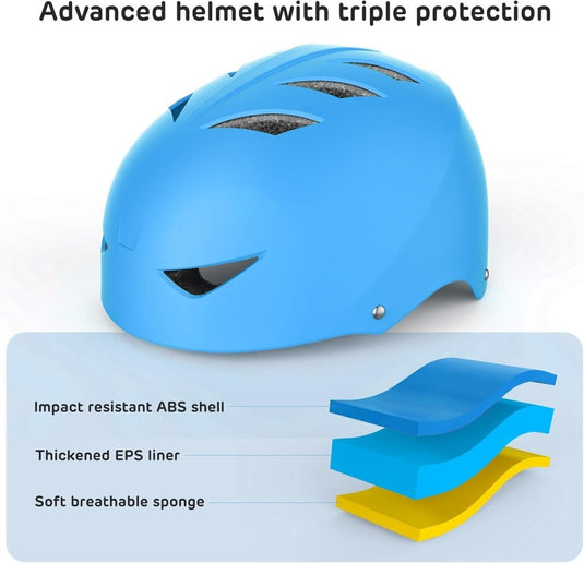 Kids Helm en Pads Set Leeftijd 5-15 Jaar Kids Skateboard Helm Kniebeschermers Elleboog Pads Pols Pads voor Roller Scooter Fietsen Schaatsen - happygetfit.com