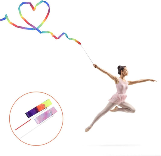 KINBOM 2st Danslinten, 2m Sprankelend Danslint Lange Lintslingers Gymnastieklinten voor Kinderen Training Talentenjacht Artistiek Dansen, met Lintstok - happygetfit.com