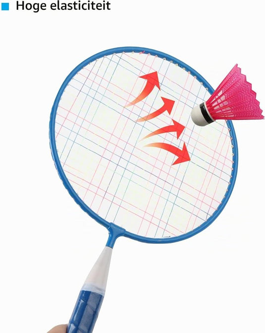 Kinder badmintonset met 2 rackets van 44 cm inclusief 4 shuttles en sponsbal – badmintonspel – kindersport - happygetfit.com