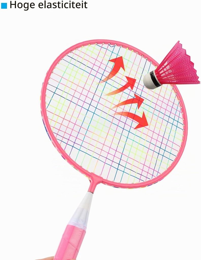 Load image in Gallery Viewer, Kinder badmintonset met 2 rackets van 44 cm inclusief 4 shuttles en sponsbal – badmintonspel – kindersport - happygetfit.com

