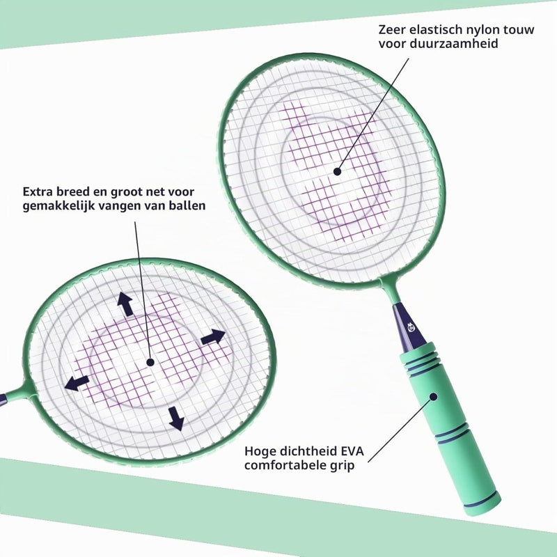 Load image in Gallery Viewer, Kinder badmintonset met 2 rackets van 44 cm inclusief 4 shuttles en sponsbal – badmintonspel – kindersport - happygetfit.com
