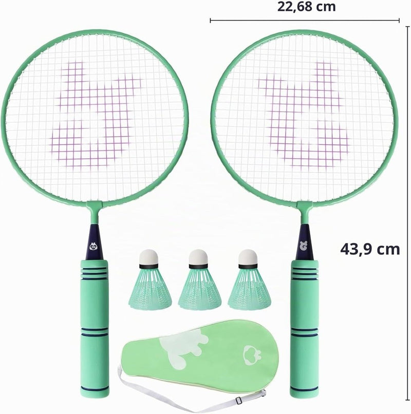 Load image in Gallery Viewer, Kinder badmintonset met 2 rackets van 44 cm inclusief 4 shuttles en sponsbal – badmintonspel – kindersport - happygetfit.com
