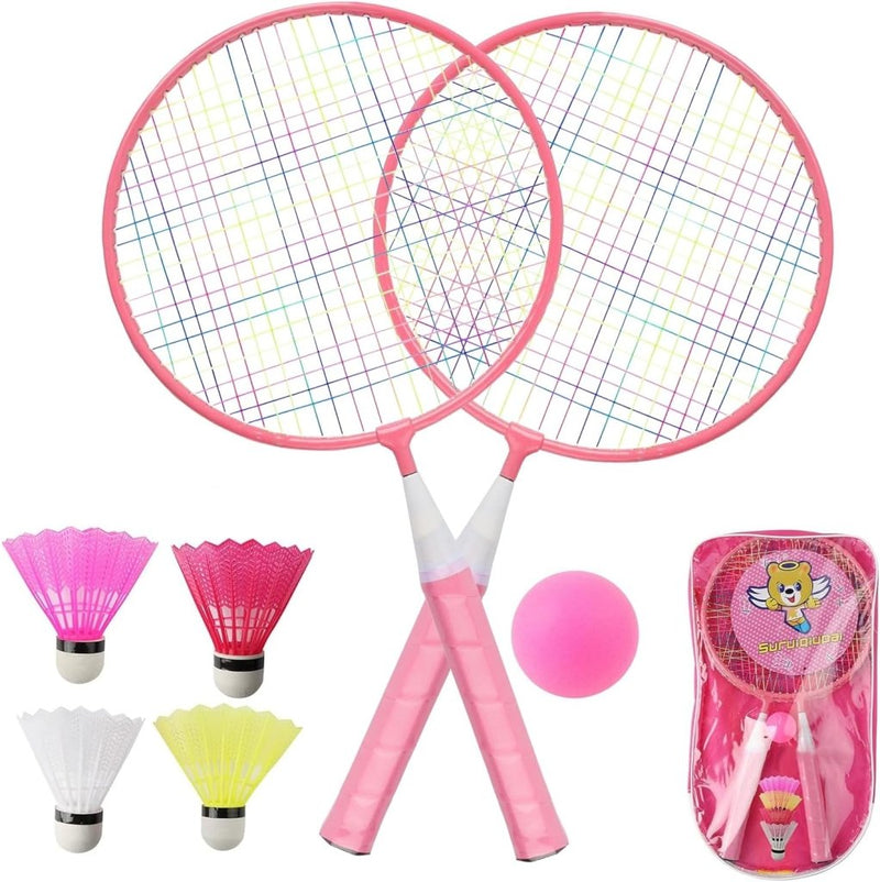 Load image in Gallery Viewer, Kinder badmintonset met 2 rackets van 44 cm inclusief 4 shuttles en sponsbal – badmintonspel – kindersport - happygetfit.com
