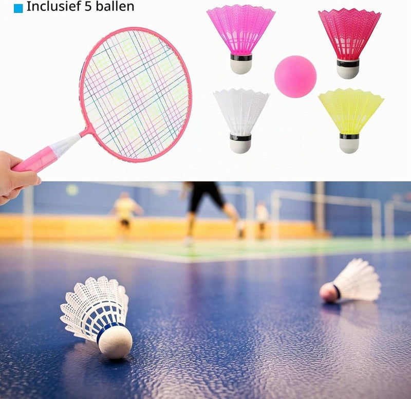 Load image in Gallery Viewer, Kinder badmintonset met 2 rackets van 44 cm inclusief 4 shuttles en sponsbal – badmintonspel – kindersport - happygetfit.com
