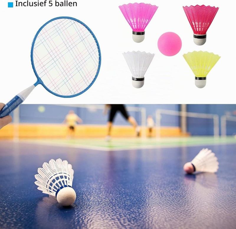 Load image in Gallery Viewer, Kinder badmintonset met 2 rackets van 44 cm inclusief 4 shuttles en sponsbal – badmintonspel – kindersport - happygetfit.com
