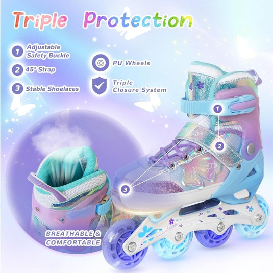 Kinder inline skates voor meisjes jongens - Blades Roller voor kinderen leeftijd 4 5 6 7- Verstelbaar All Light Up Wheel Indoor Outdoor Sport Verjaardagscadeau voor zoon en kleinzoon - happygetfit.com