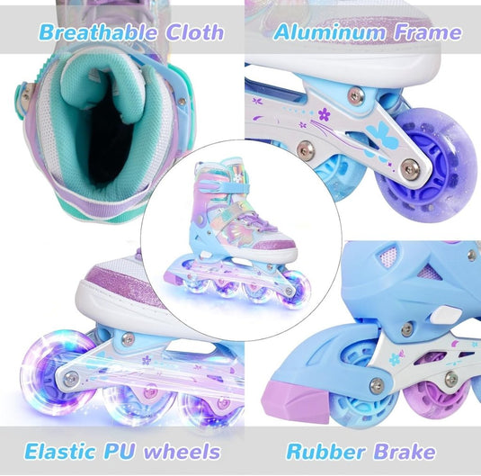 Kinder inline skates voor meisjes jongens - Blades Roller voor kinderen leeftijd 4 5 6 7- Verstelbaar All Light Up Wheel Indoor Outdoor Sport Verjaardagscadeau voor zoon en kleinzoon - happygetfit.com