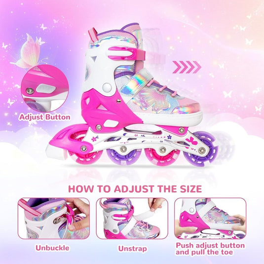 Kinder inline skates voor meisjes jongens - Blades Roller voor kinderen leeftijd 4 5 6 7- Verstelbaar All Light Up Wheel Indoor Outdoor Sport Verjaardagscadeau voor zoon en kleinzoon - happygetfit.com