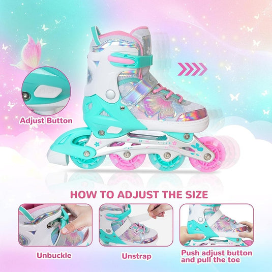 Kinder inline skates voor meisjes jongens - Blades Roller voor kinderen leeftijd 4 5 6 7- Verstelbaar All Light Up Wheel Indoor Outdoor Sport Verjaardagscadeau voor zoon en kleinzoon - happygetfit.com