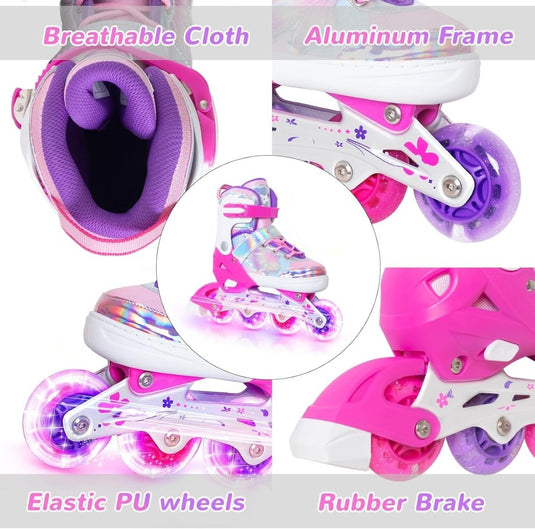 Kinder inline skates voor meisjes jongens - Blades Roller voor kinderen leeftijd 4 5 6 7- Verstelbaar All Light Up Wheel Indoor Outdoor Sport Verjaardagscadeau voor zoon en kleinzoon - happygetfit.com