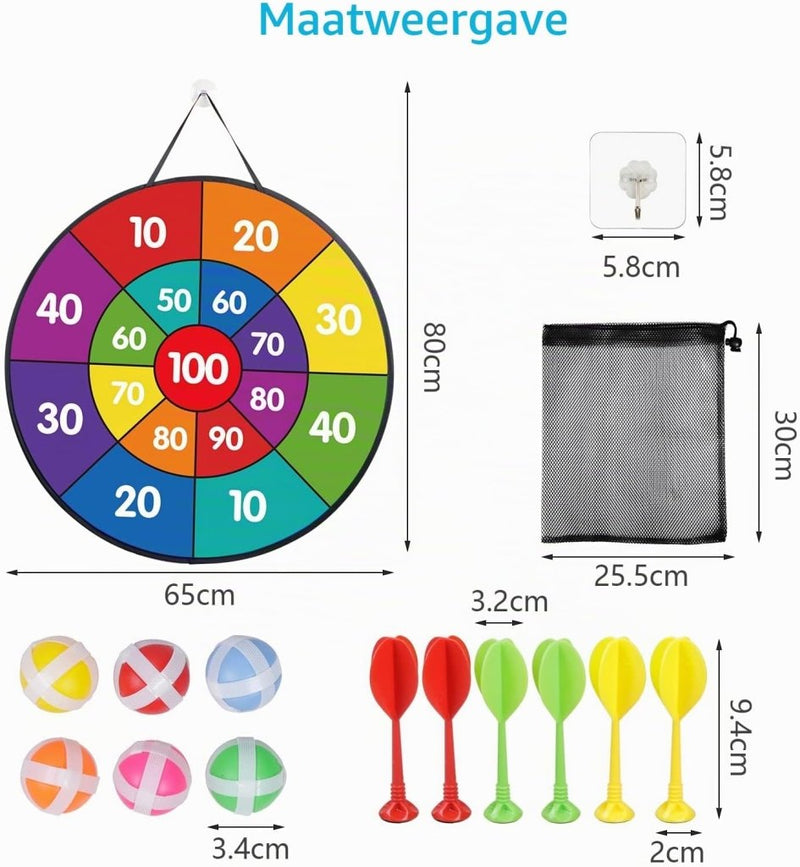 Charger l’image dans la visionneuse de galerie, Kinderdartspel 66 cm met dubbelzijdig dierenbord, 6 kleefballen en 6 dartpijlen – mikvaardigheid – speelplezier - happygetfit.com
