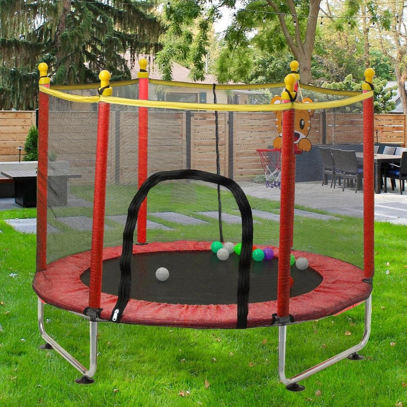 Load image into Gallery viewer, Kindertrampoline 140 cm met veiligheidsnet en basketbalmand rood – trampoline – indoor outdoor - happygetfit.com
