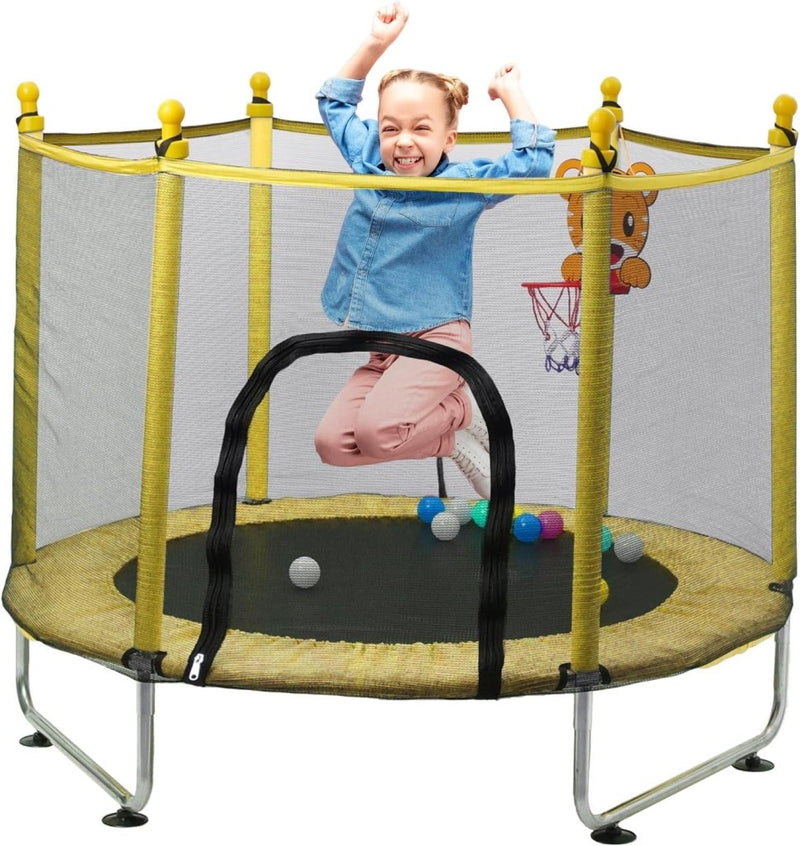 Load image into Gallery viewer, Kindertrampoline 140 cm met veiligheidsnet en basketbalmand rood – trampoline – indoor outdoor - happygetfit.com

