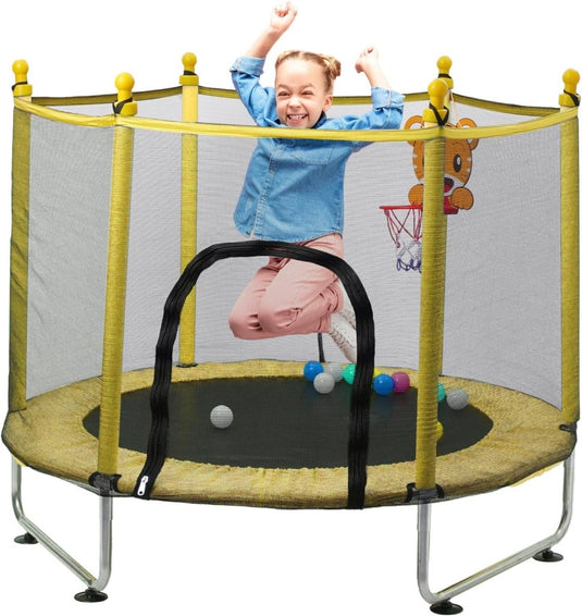 Kindertrampoline 140 cm met veiligheidsnet en basketbalmand rood – trampoline – indoor outdoor - happygetfit.com