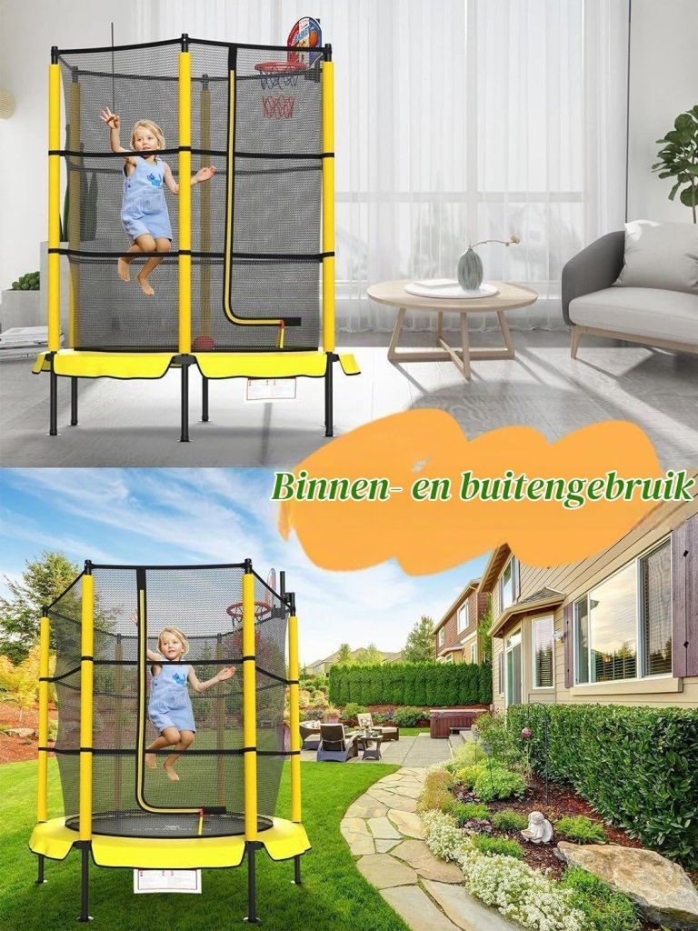 Load image into Gallery viewer, Kindertrampoline 145 cm met veiligheidsnet en verstelbare basketbalmand – trampoline – indoor outdoor - happygetfit.com
