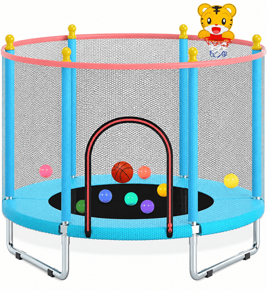 Kindertrampoline 150 cm met veiligheidsnet en basketbalmand tot 200 kg – trampoline – indoor outdoor - happygetfit.com