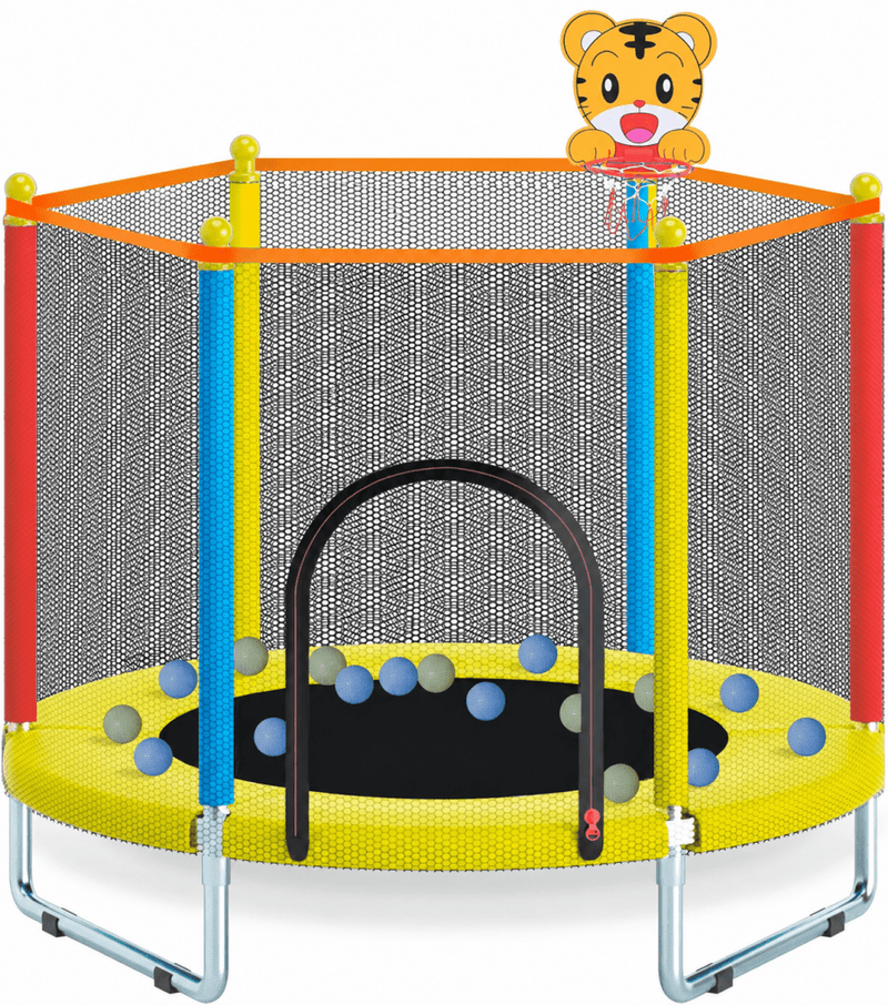Load image into Gallery viewer, Kindertrampoline 150 cm met veiligheidsnet en basketbalring tot 204 kg – trampoline – indoor outdoor - happygetfit.com

