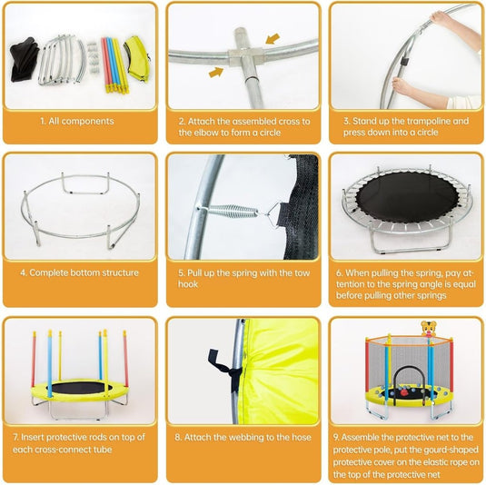 Kindertrampoline 150 cm met veiligheidsnet en basketbalring tot 204 kg – trampoline – indoor outdoor - happygetfit.com