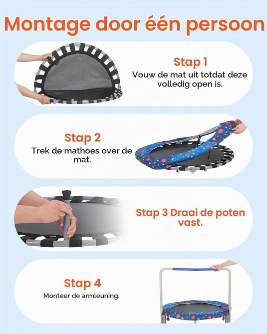 Kindertrampoline 91 cm opvouwbaar met handgreep en antislip poten – mini trampoline – indoor trampoline - happygetfit.com