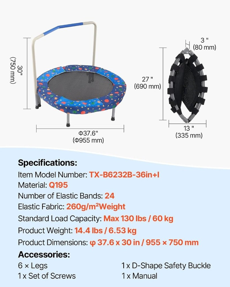 Laad afbeelding in Galerijviewer, Kindertrampoline 91 cm opvouwbaar met handgreep en antislip poten – mini trampoline – indoor trampoline - happygetfit.com
