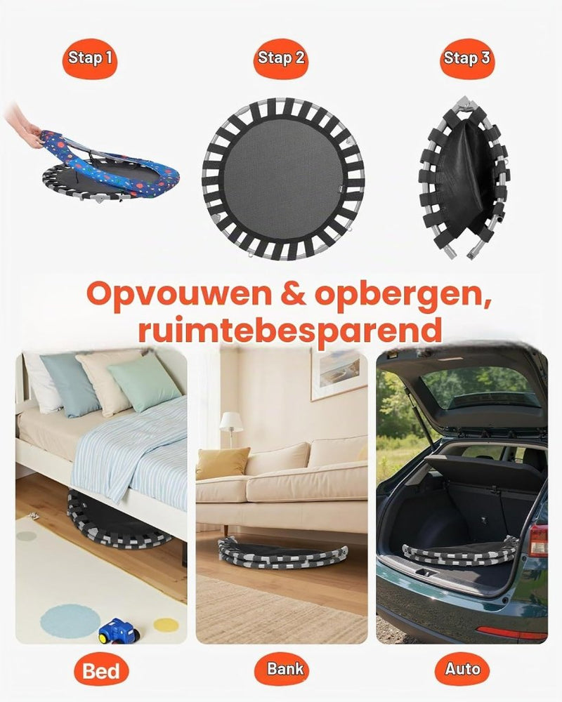 Laad afbeelding in Galerijviewer, Kindertrampoline 91 cm opvouwbaar met handgreep en antislip poten – mini trampoline – indoor trampoline - happygetfit.com
