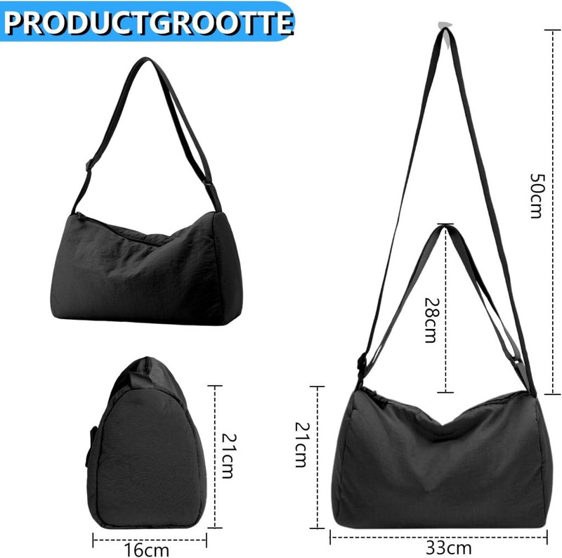 Laden Sie das Bild in Galerie -Viewer, Kleine sporttas dames 33 x 21 cm van waterafstotend nylon met verstelbare schouderriem – gymtas – fitnessschoudertas - happygetfit.com
