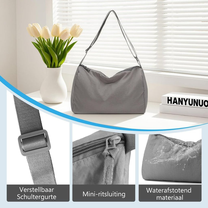Laden Sie das Bild in Galerie -Viewer, Kleine sporttas dames 33 x 21 cm van waterafstotend nylon met verstelbare schouderriem – gymtas – fitnessschoudertas - happygetfit.com
