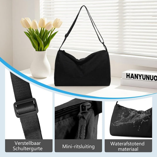 Kleine sporttas dames 33 x 21 cm van waterafstotend nylon met verstelbare schouderriem – gymtas – fitnessschoudertas - happygetfit.com