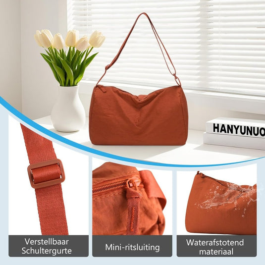 Kleine sporttas dames 33 x 21 cm van waterafstotend nylon met verstelbare schouderriem – gymtas – fitnessschoudertas - happygetfit.com