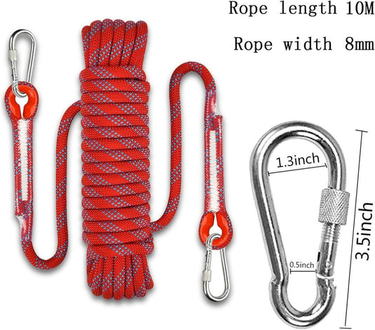 Klimtouw 10 m 8 mm – statisch veiligheidstouw met karabijnhaken | outdoor, kamperen - happygetfit.com