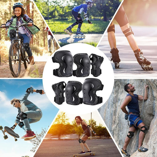 Kniebeschermersset voor kinderen en volwassenen - Inline skates Kniebeschermers Bescherming Inline skates Dames 6-in-1 Kniebeschermers Elleboogbeschermers Polsbeschermers (Zwart, Large) - happygetfit.com