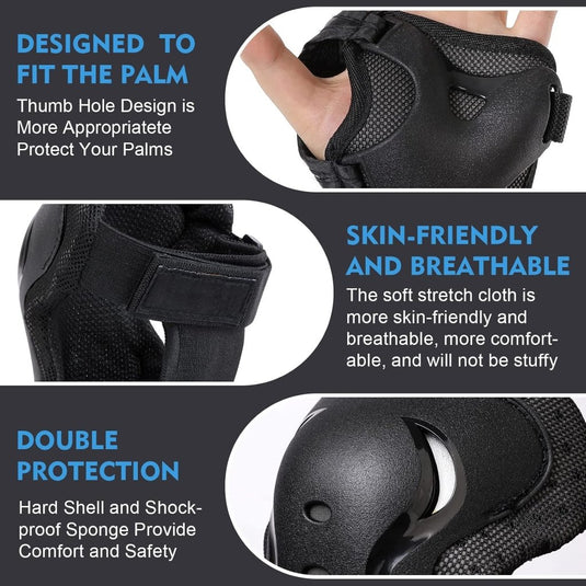 Kniebeschermersset voor kinderen en volwassenen - Inline skates Kniebeschermers Bescherming Inline skates Dames 6-in-1 Kniebeschermers Elleboogbeschermers Polsbeschermers (Zwart, Large) - happygetfit.com