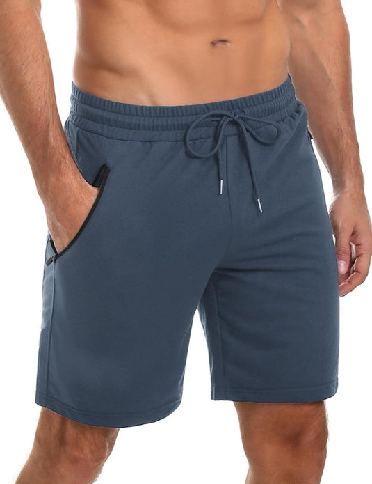 Korte sportbroek heren van 100% katoen met ritszakken en verstelbaar trekkoord – fitnessshort – joggingbroek - happygetfit.com