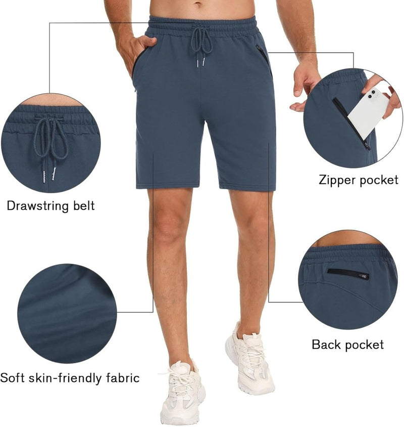 Carica immagine in Galleria Viewer, Korte sportbroek heren van 100% katoen met ritszakken en verstelbaar trekkoord – fitnessshort – joggingbroek - happygetfit.com
