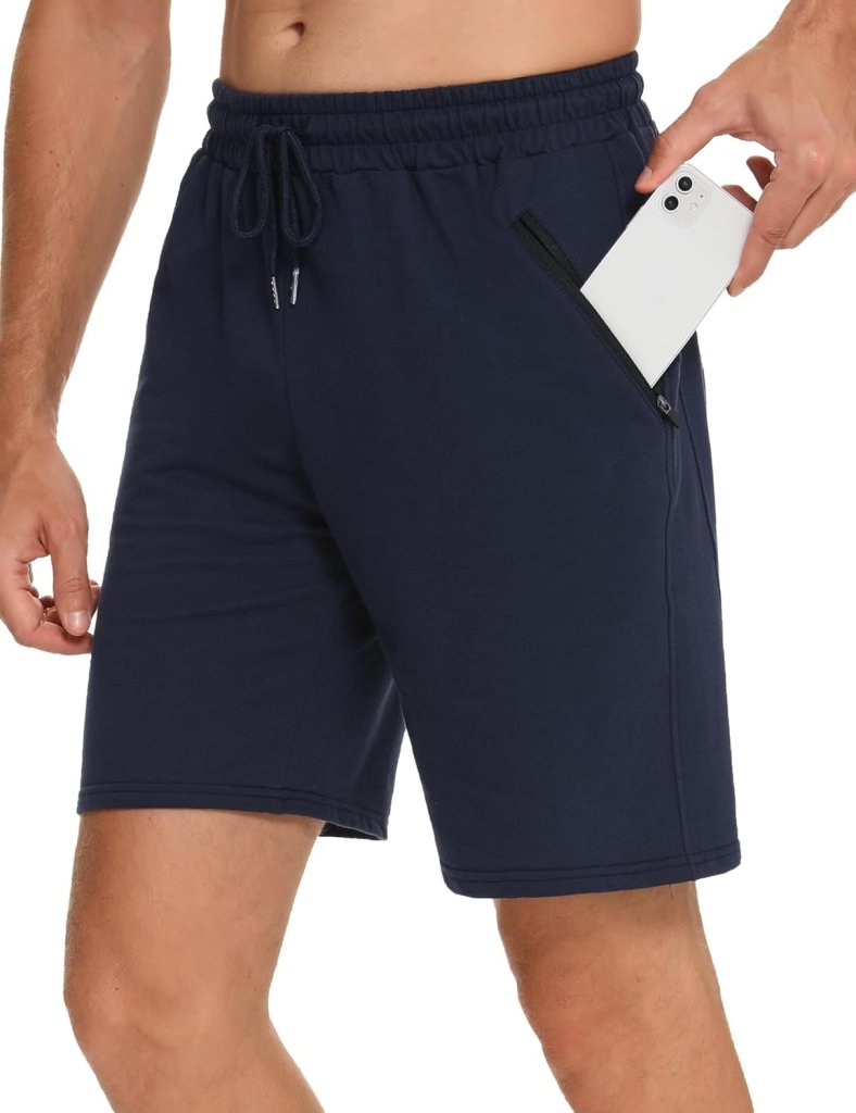 Carica immagine in Galleria Viewer, Korte sportbroek heren van 100% katoen met ritszakken en verstelbaar trekkoord – fitnessshort – joggingbroek - happygetfit.com
