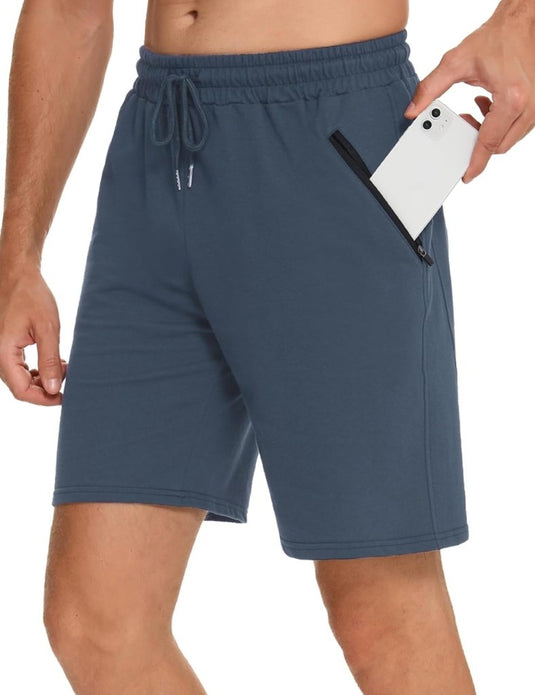 Korte sportbroek heren van 100% katoen met ritszakken en verstelbaar trekkoord – fitnessshort – joggingbroek - happygetfit.com