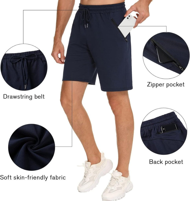 Carica immagine in Galleria Viewer, Korte sportbroek heren van 100% katoen met ritszakken en verstelbaar trekkoord – fitnessshort – joggingbroek - happygetfit.com

