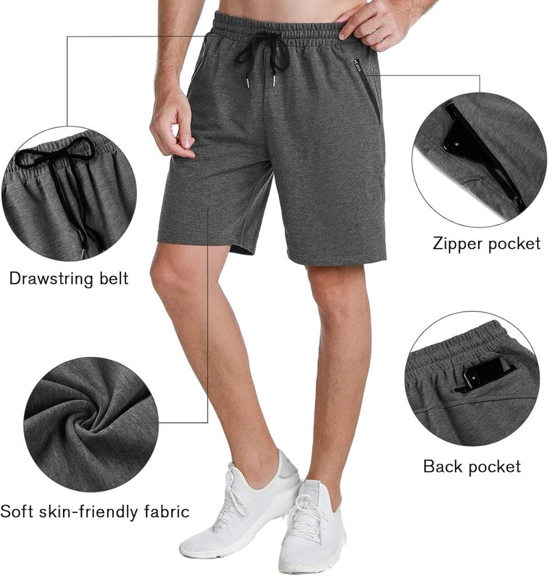 Carica immagine in Galleria Viewer, Korte sportbroek heren van 100% katoen met ritszakken en verstelbaar trekkoord – fitnessshort – joggingbroek - happygetfit.com
