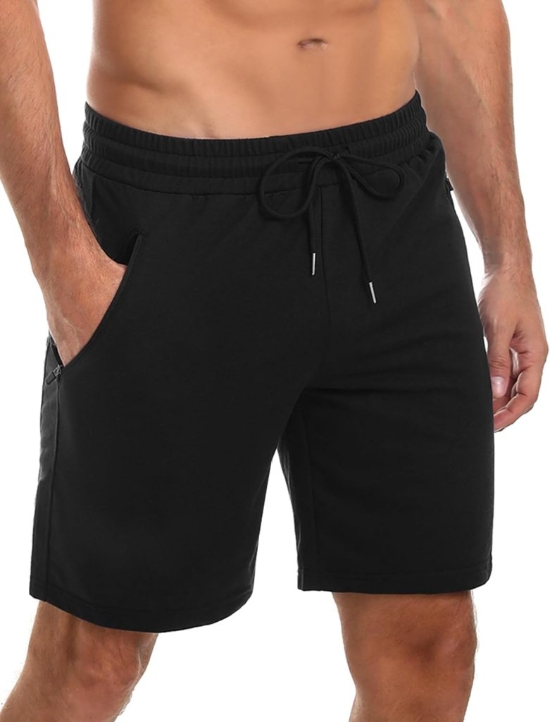 Carica immagine in Galleria Viewer, Korte sportbroek heren van 100% katoen met ritszakken en verstelbaar trekkoord – fitnessshort – joggingbroek - happygetfit.com
