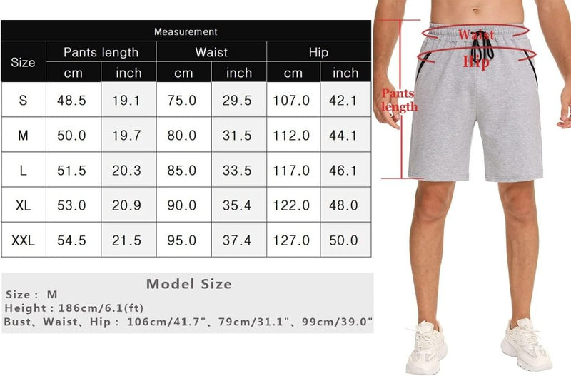 Carica immagine in Galleria Viewer, Korte sportbroek heren van 100% katoen met ritszakken en verstelbaar trekkoord – fitnessshort – joggingbroek - happygetfit.com
