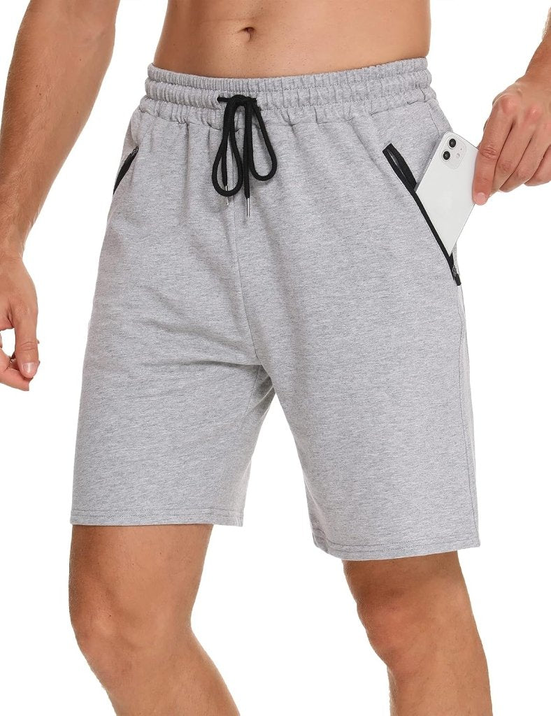 Carica immagine in Galleria Viewer, Korte sportbroek heren van 100% katoen met ritszakken en verstelbaar trekkoord – fitnessshort – joggingbroek - happygetfit.com
