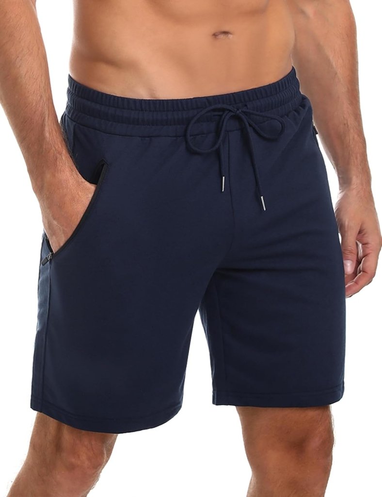 Carica immagine in Galleria Viewer, Korte sportbroek heren van 100% katoen met ritszakken en verstelbaar trekkoord – fitnessshort – joggingbroek - happygetfit.com
