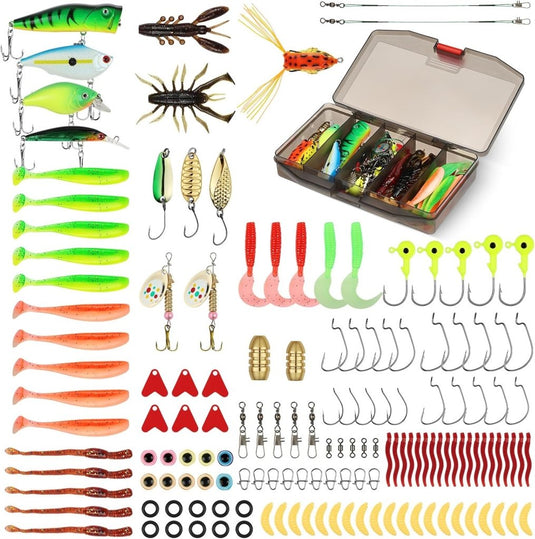 Kunstaas set 147-delig met spinners, softbaits, vishaken en wartels inclusief opbergdoos – roofvisaas – hengelsportbenodigdheden - happygetfit.com