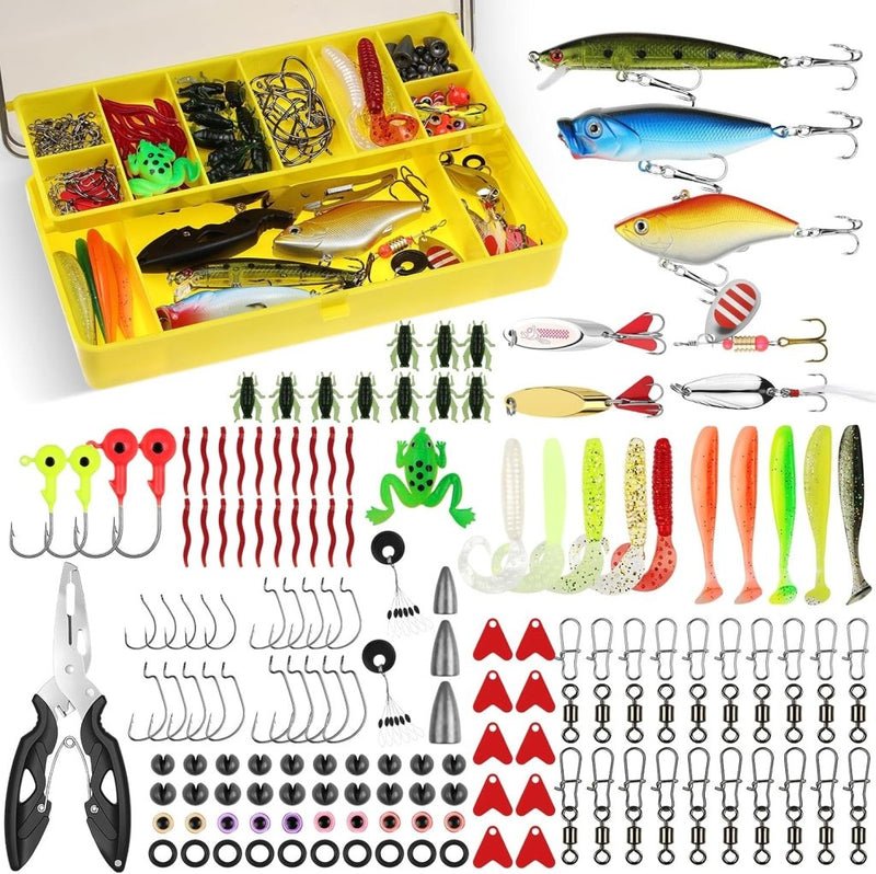 Laad afbeelding in Galerijviewer, Kunstaas set 158-delig met minnows, softbaits, vishaken en vistang inclusief opbergdoos – roofvismateriaal – visaccessoires - happygetfit.com

